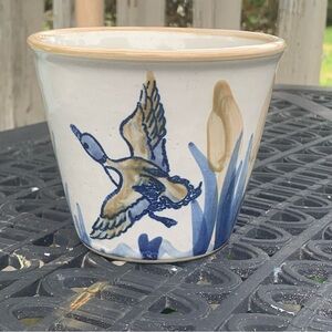 Louisville Stoneware Pottery Duck Cattails Planter Hand Painted 4” Kentucky USA
